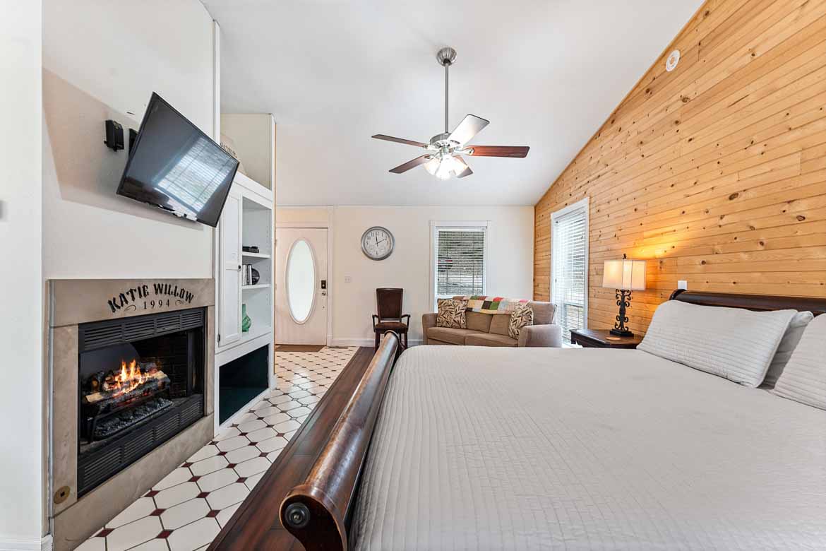 Mountain View Cabin #1 Bedroom & Fireplace