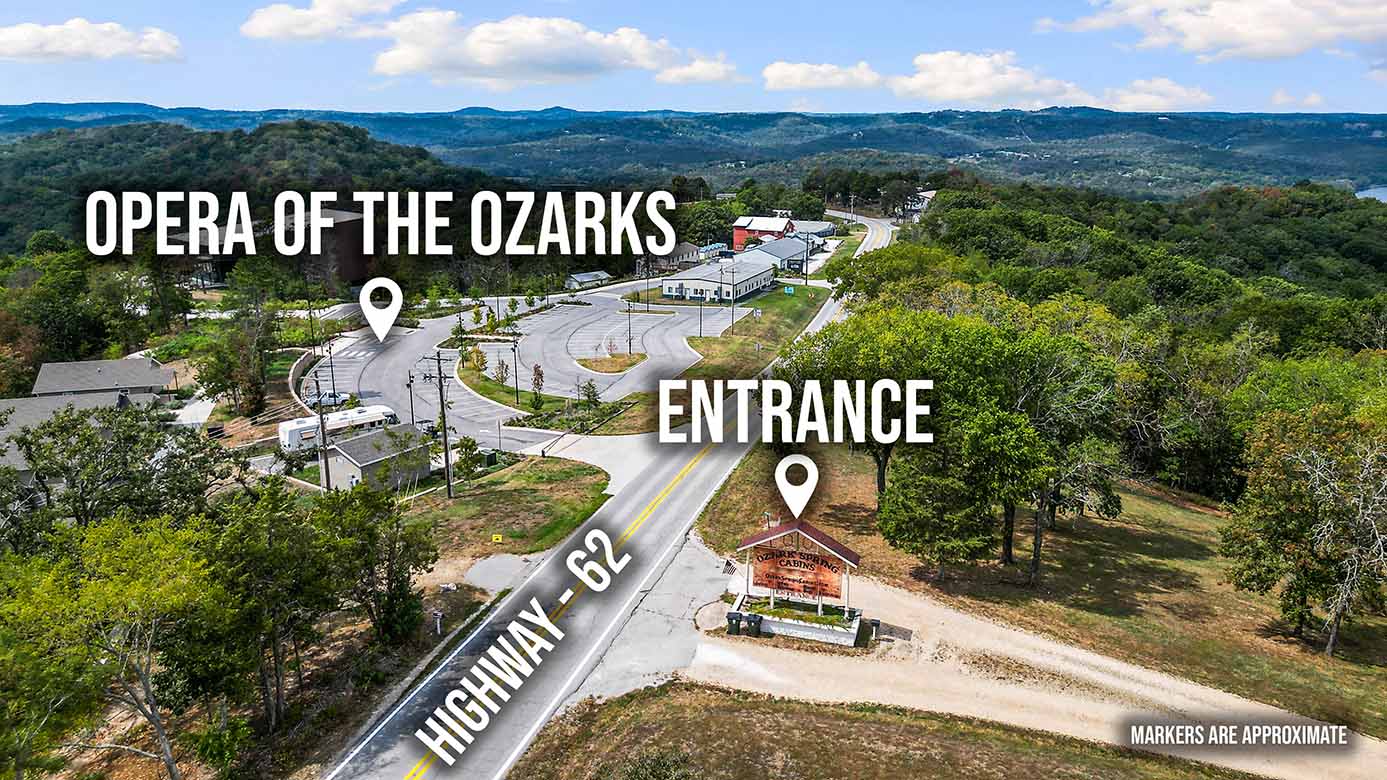 Ozark Spring Cabins Resort Aerial View Entrance